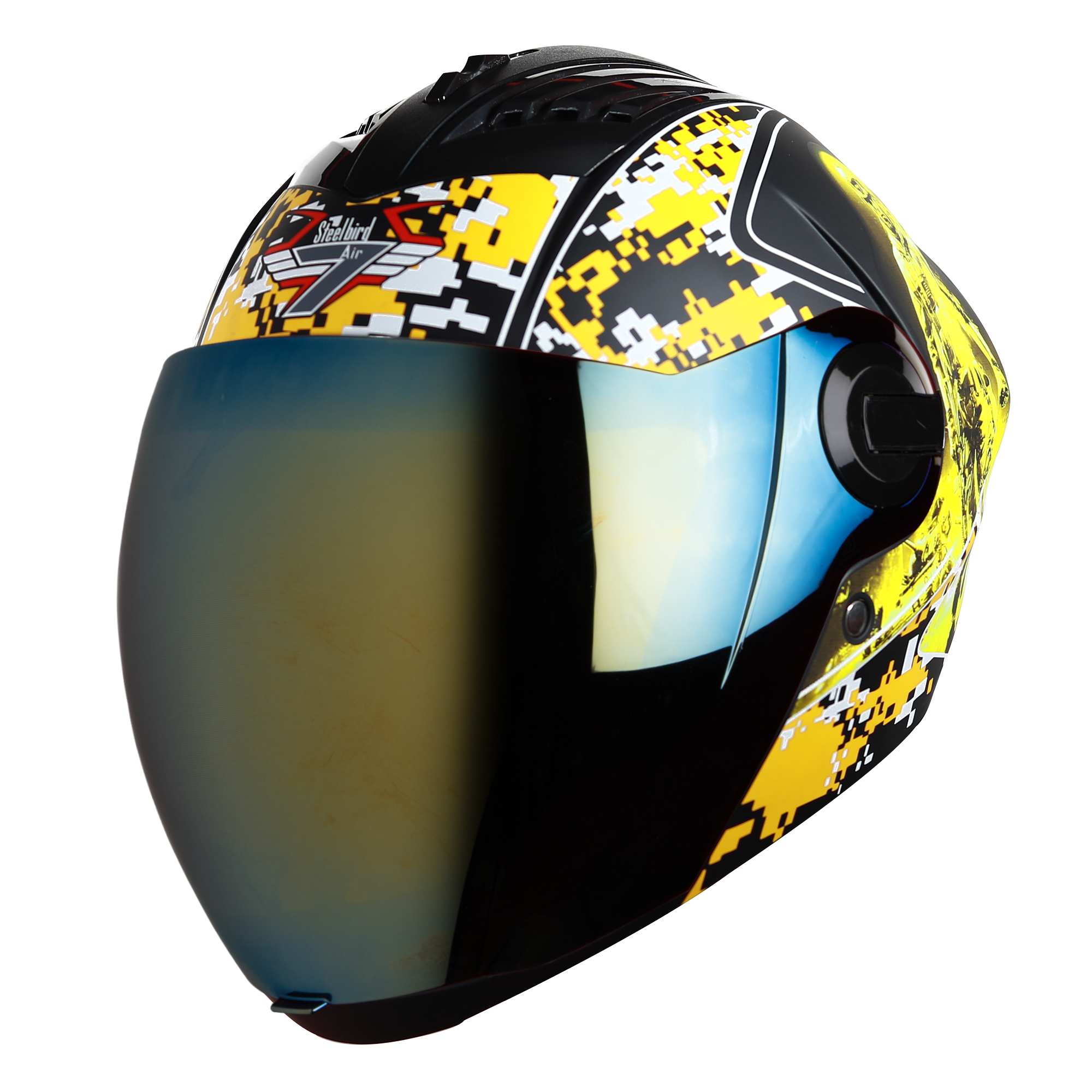 SBA-2 Marine Mat Black With Yellow ( Fitted With Clear Visor  Extra Gold Chrome Visor Free)